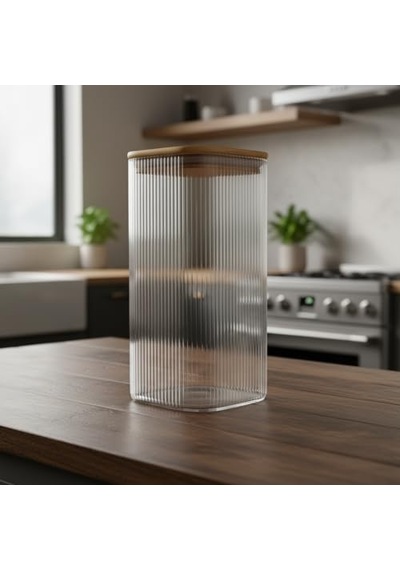 10x20 Cm Bambu Kapaklı Kare Cam Saklama Kavanozu - Vakumlu Ekstra Uzun Boy Şeffaf Erzak Kabı Spagetti Makarna Bakliya Diğer