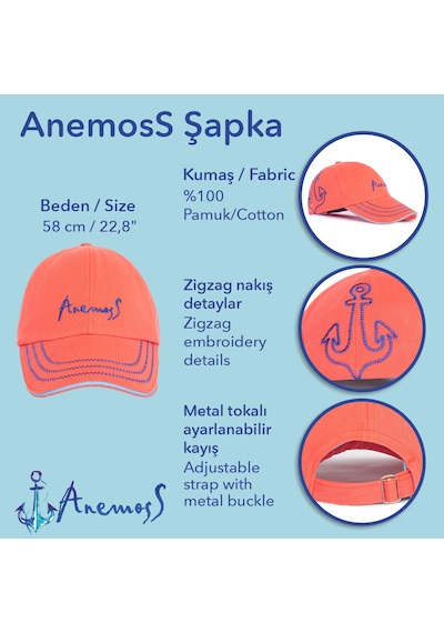 Anemoss Mercan Çapa Nakışlı Yazlık Şapka Pamuklu, Hafif Ve Nefes Alabilir Kumaş