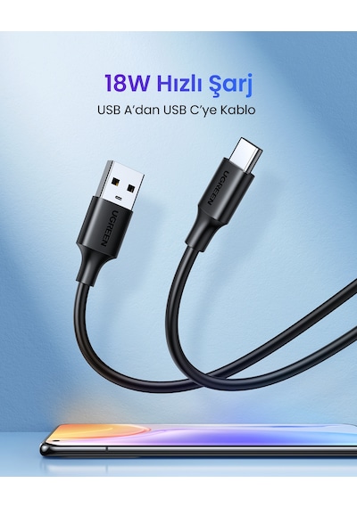 Ugreen Usb-c - Usb-a 3a Qc Hızlı Şarj Kablosu, 2 M, Siyah, 60118