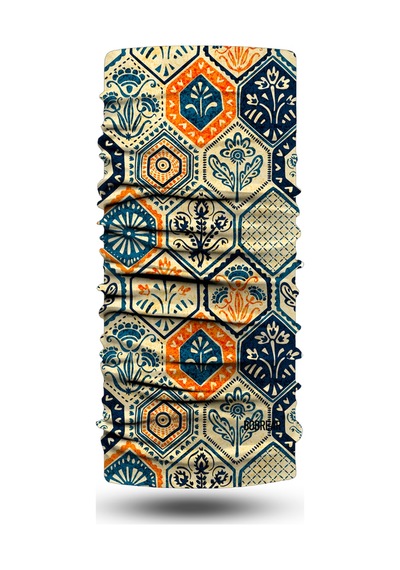 Bobrear Mavi Turuncu Seramik Desenli Çok Amaçlı Buff Bandana Boyunluk Çok Renkli