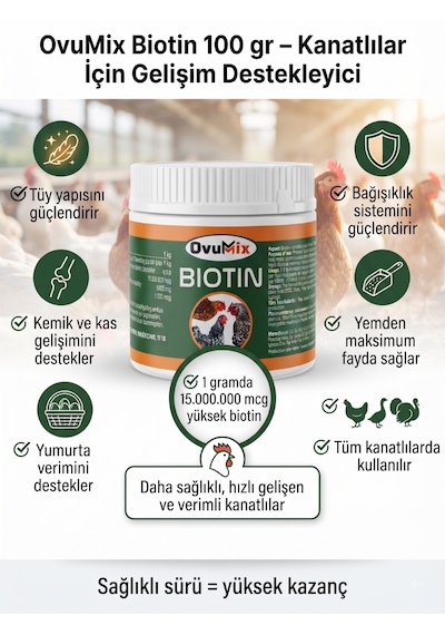 Biotin 300 Gr - Kanatlı Gelişim Destekleyici Ve Yumurta Verim Artırıcı