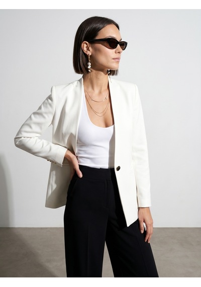 Dilvin 60807 Yakasız Vücuda Oturan Blazer-beyaz