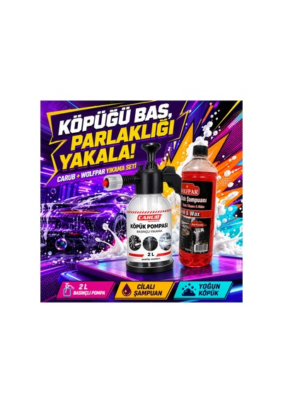2 L Basınçlı Köpük Makinası Ve Wolfpar Cilalı Oto Şampuanı 1000 Ml Araç Yıkama Seti