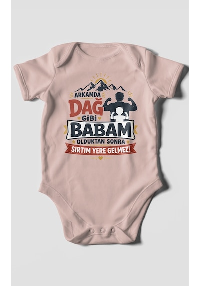 Morivokids Babaya Özel Kısa Kollu Bebek Body %100 Pamuk Zbn209-kk Pastel Pembe
