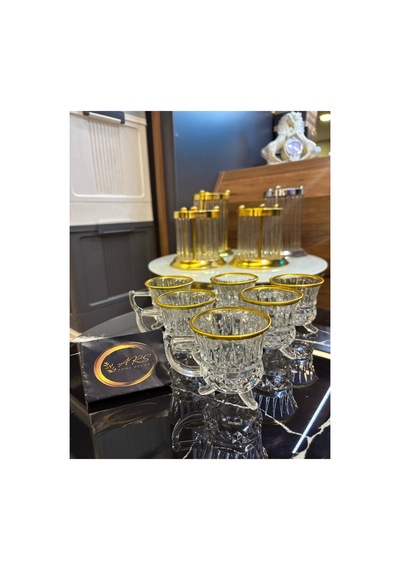 Loretta Kulplu Yaldızlı Gold Detaylı Ayaklı Kahve Bardağı, Çay Fincanı, Hediyelik, Sunumluk ,modern Gold-yaldız