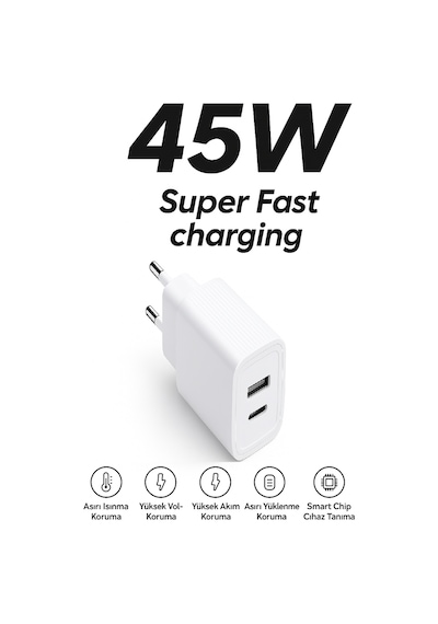 Çoklu Port 45w Ultra Hızlı Şarj Adaptörü Apple Uyumlu iPad  Pro 12.9 Inç Qc 3.0 + Pd