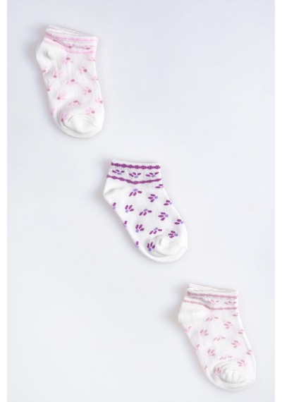 Cocole Socks Kız Bebek Patik Çorabı 3 Lü Set Pamuklu Pembe & Mor Desenli Çok Renkli