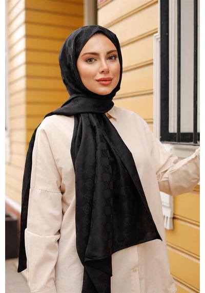 Dama Desen Şal Siyah Çok Renkli