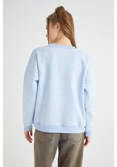 Lisanslı Baskılı Kalın Mavi Sweatshirt