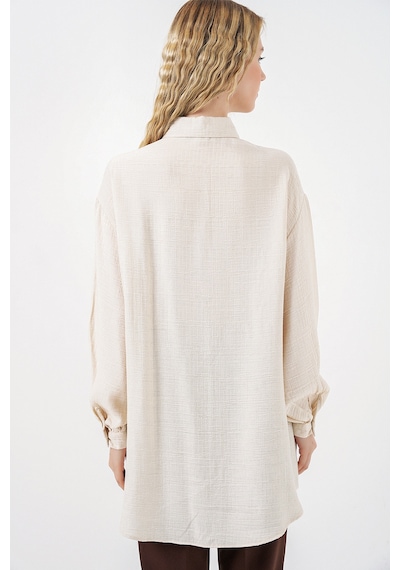 Bigdart Kadın Dokulu Oversize Tunik 5989 - Krem