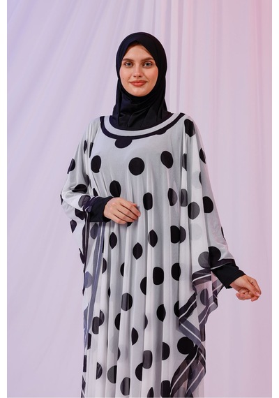 Tarzını Seç Kimono Pareo - Tesettür Pareo - Puantiyeli Beyaz 240x135 Cm Çok Renkli
