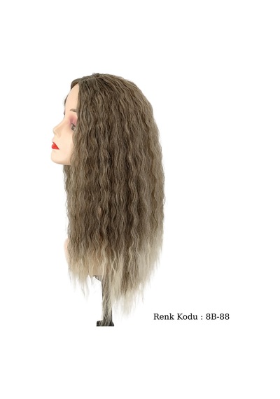Afro Su  Dalgası Peruk Fiber Sentetik Küllü Kumral Koyu Platin Ombre