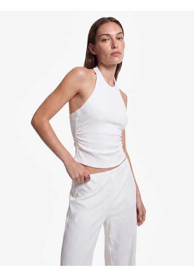 Koton Koton X Sibil Çetinkaya - Bürümcük Kumaş Sırt Dekolteli Halter Yaka Bluz Kırık Beyaz 6sak10075uk Ekru