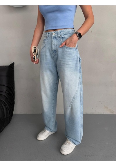 Baloon Fit Dikiş Detaylı Balta Cepli Fresh Mavi Jean Mavi+fresh