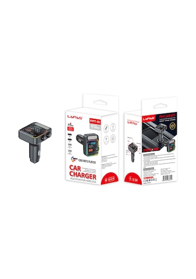 Lapas Fmt-01 36w Hızlı Şarj Destekli Dijital Göstergeli Bluetooth Fm Transmitter Siyah