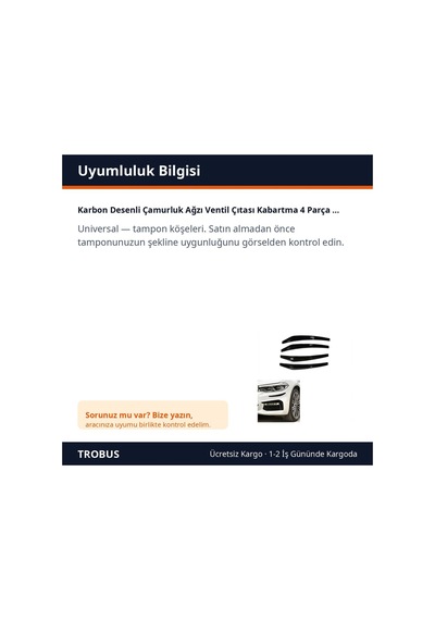 Trobus Karbon Desenli Çamurluk Ağzı Ventil Çıtası Kabartma 4 Parça Siyah