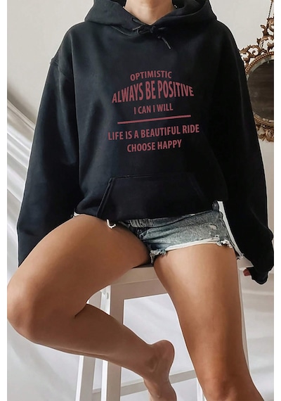 Unisex Always Be Positive Baskılı Sweatshirt Siyah