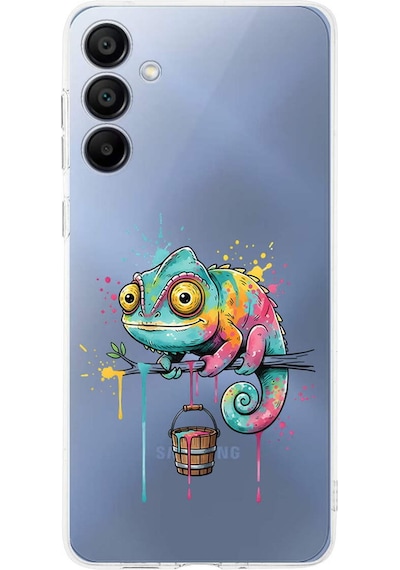 Samsung Galaxy A15 İle Uyumlu Splash Bukalemun Tasarımlı Şeffaf Silikon Kılıf Şeffaf