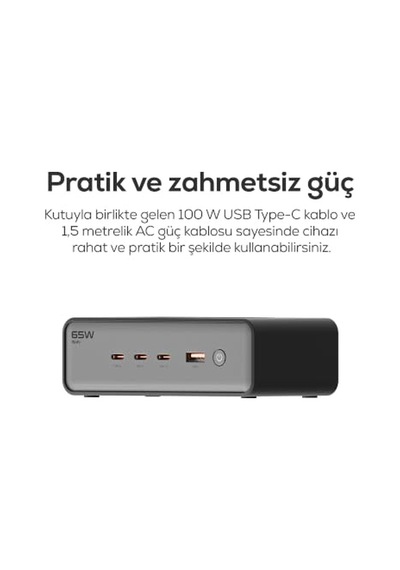 Xenon Smart Masaüstü Priz Hızlı Şarj İstasyonu 6 İn 1 4000w Ac 65w 3 X Usb-c 1 Usb-a 100w Type-c Kablo X6423