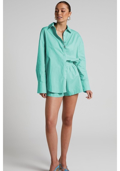 Seeh Turkuaz Oversize Basic Kadın Gömlek Sh268