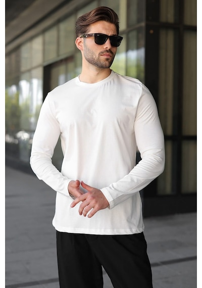 Madmext Ekru Pamuklu Slim Fit Erkek Tişört E7187