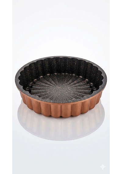 Oms Collection - Biogranit Döküm 26 Cm Chese Cake Tart Kek Kalıbı 3296 - Siyah Gold Altın - Siyah