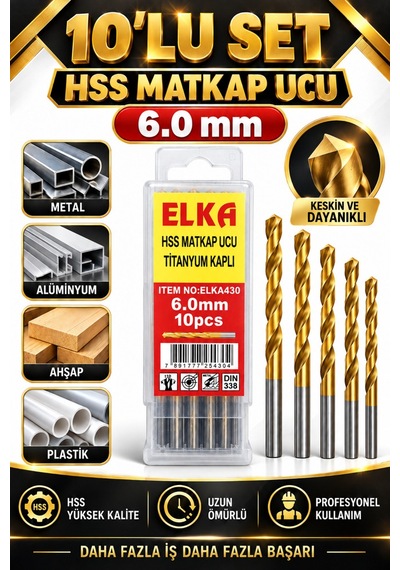 6 Mm Hss Titanyum Kaplı Matkap Ucu 10'lu Set Metal Alüminyum Ahşa