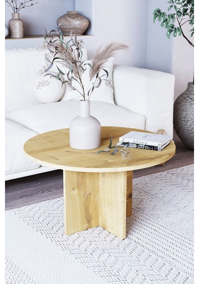 Nova Tekli Orta Sehpa, İskandinav Stil, Bohem, 72 Cm - Safir Meşe