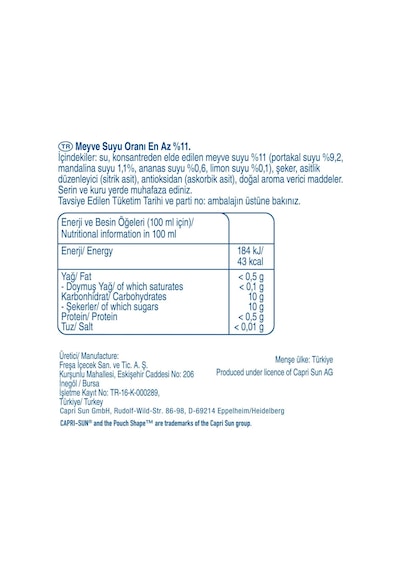 Capri-sun Safari Portakallı, Ananaslı, Mandalinalı 200 Ml X 20 Adet