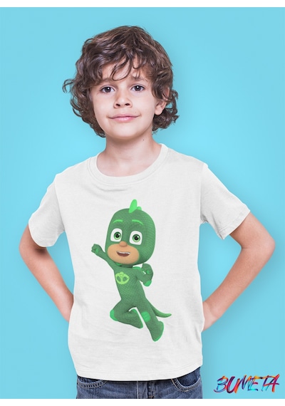 Bumeta Pijimaske Piji Maske Gekko Karakter Characters Çocuk Tişört T-shirt Beyaz