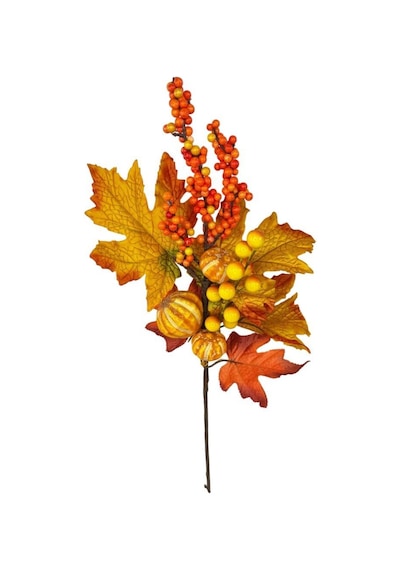 Yapay Çiçek Turuncu Kokina Halloween Turuncu Sonbahar Çınar Yapraklı Dal 45cm Yılbaşı Çiçeği Red Berry Turuncu
