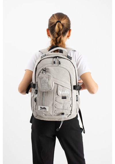 Ventis Qualty Okul Çantası Su Geçirmez Klinkır Kumaş Unisex Sırt Çantası Model 9b Açık Gri