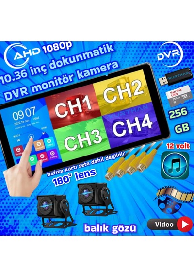 2 Adet Ahd 180 Derece Balık Gözü Kamera Dvr Dokunmatik Ekran Video Müzik 12 Volt