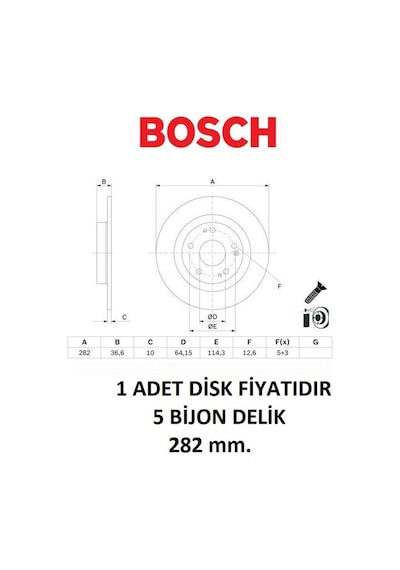 Arka Fren Disk Honda Civic 10 Hb Sedan 2015+ 42510tbfa00 0986479g90 Bosch 1 Adet Disk