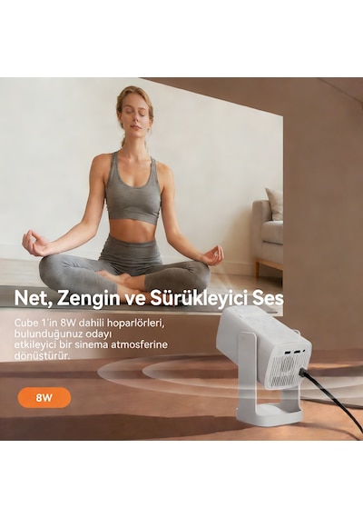 Wanbo Cube1 Projeksiyon Cihazı-Dahili Android TV 11.0 Widevine L1 sertifikalı & 8W Hoparlör - Beyaz