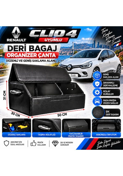 Renault Clio 4 Uyumlu Oto Bagaj Organizeri Deri Bagaj Kutu Çanta 1
