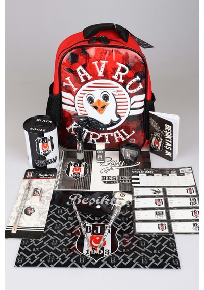Lisanslı Beşiktaş Tek Bölmeli Küçük Boy 32 Cm Anaokul Çantası İle 15 Parça Kırtasiye Ve Okul Seti Yavru Kartal Altın