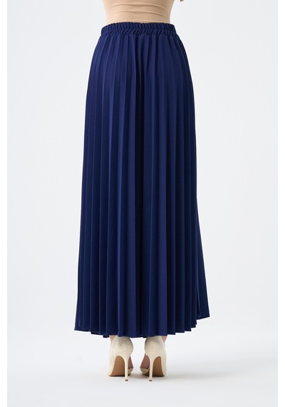 Mizalle Basic Örme Pliseli Krep Lacivert Etek 001