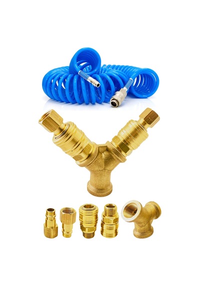 Yüksek Kalite Havalı Kompresörler Için 2'li Dağıtıcı Ve Hava Giriş Rekorları 3/8'' 15 Metre Hortum