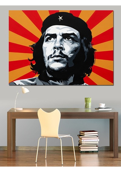 Che Guevara Kırmızı Arka Plan Dekoratif Kanvas - Mdf Ahşap Tablo