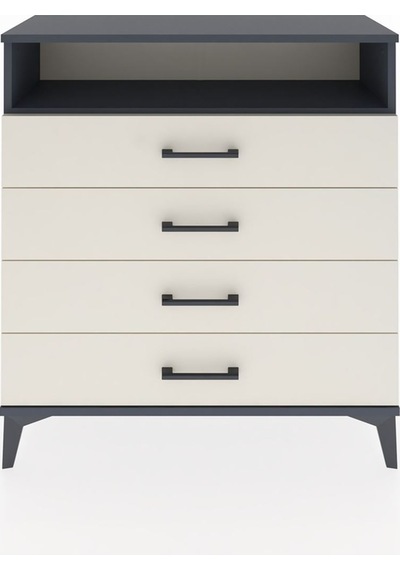 Arges Şifonyer Tek Raflı 4 Çekmeceli 88x30x96 Antrasit-aytaşı Antrasit