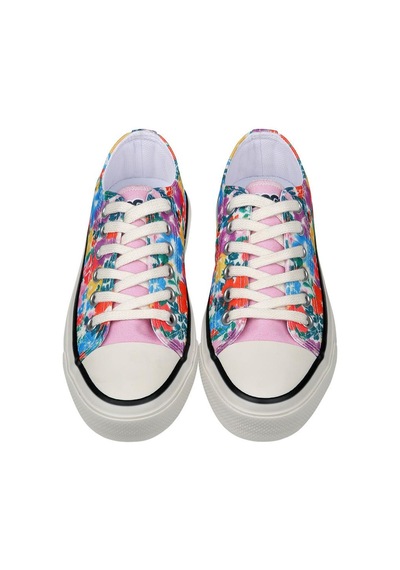 Kadın Vegan Pembe Sneakers - Floral Tasarım Çok Renkli