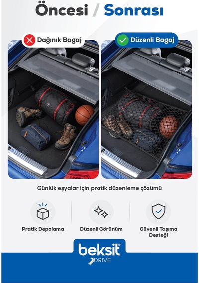 Drıve- Renault, Peugeot, Citroen Model Özel Renkli Tasarım Bagaj Sabitleme Filesi 60x80 Cm Fransa