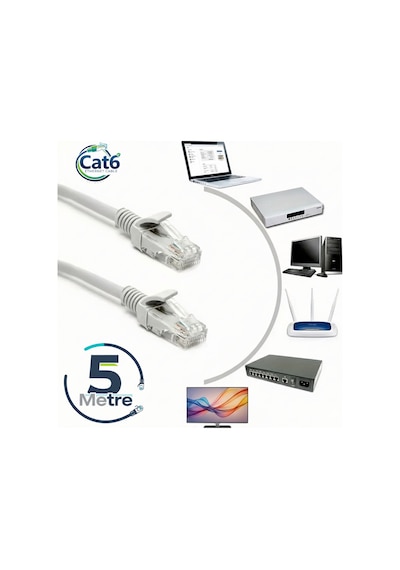 Gabble Cat6 Yüksek Hızlı Ethernet Kablosu Gigabit İnternet Ağ Kablosu Tak Kullan 5 Metre