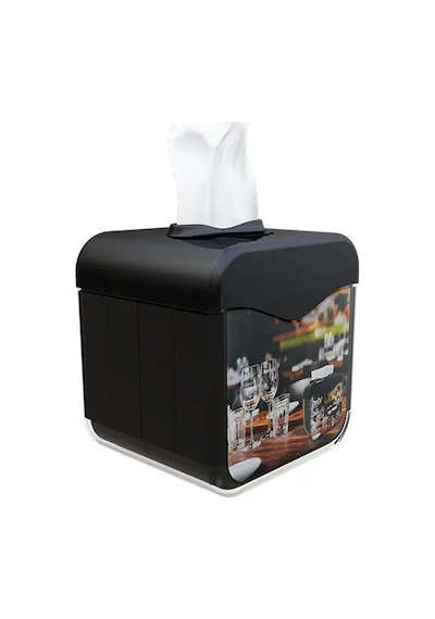Only Evo Beyond Reklam Alanlı Giydirilebilir Masaüstü Dispenser Peçetelik - Siyah -145x145x145 Mm.