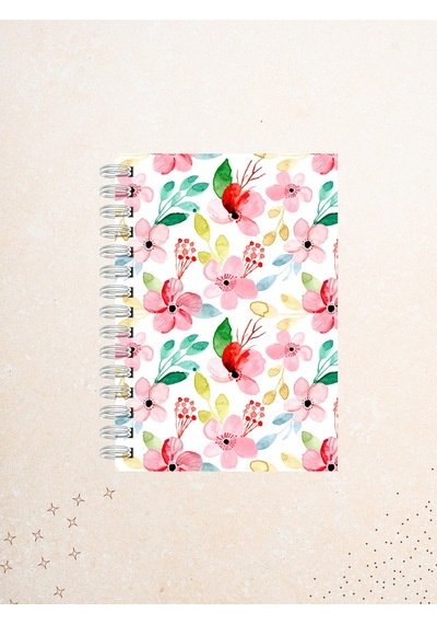 Sulu Boya Çiçek Desenli Defter 60 Yaprak / 120 Sayfa Çizgisiz Tel Spiralli Çok Renkli