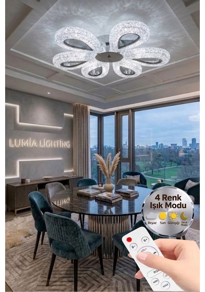 LumiaLighting Damla Model 6"lı Gümüş Kumandalı 3 Renk Modu Ledli Modern Plafonyer Salon Mutfak Çocuk Yatak Odası Led Avize