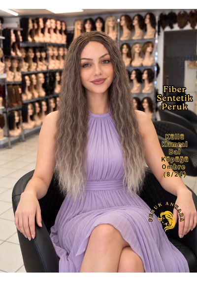 Afro Su Dalgası Peruk Fiber Sentetik Açık Küllü Kumral Bal Köpüğü Ombre