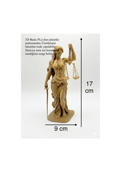 3d Baskı Adalet Tanrıçası Heykeli Themis Heykelciği Hukukçu Hediyesi Gold