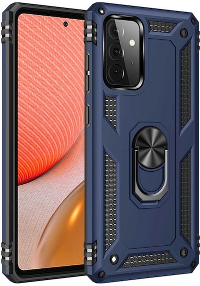 Samsung Uyumlu Galaxy A72 Kılıf Sert Silikon Yüzüklü Stand Özellikli Kapak